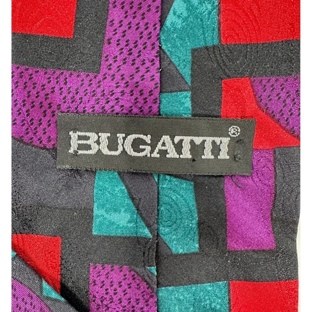 Bugatti Silk‎ Tie Geometric Abstract Colorful 59.5x3.75 Vintage